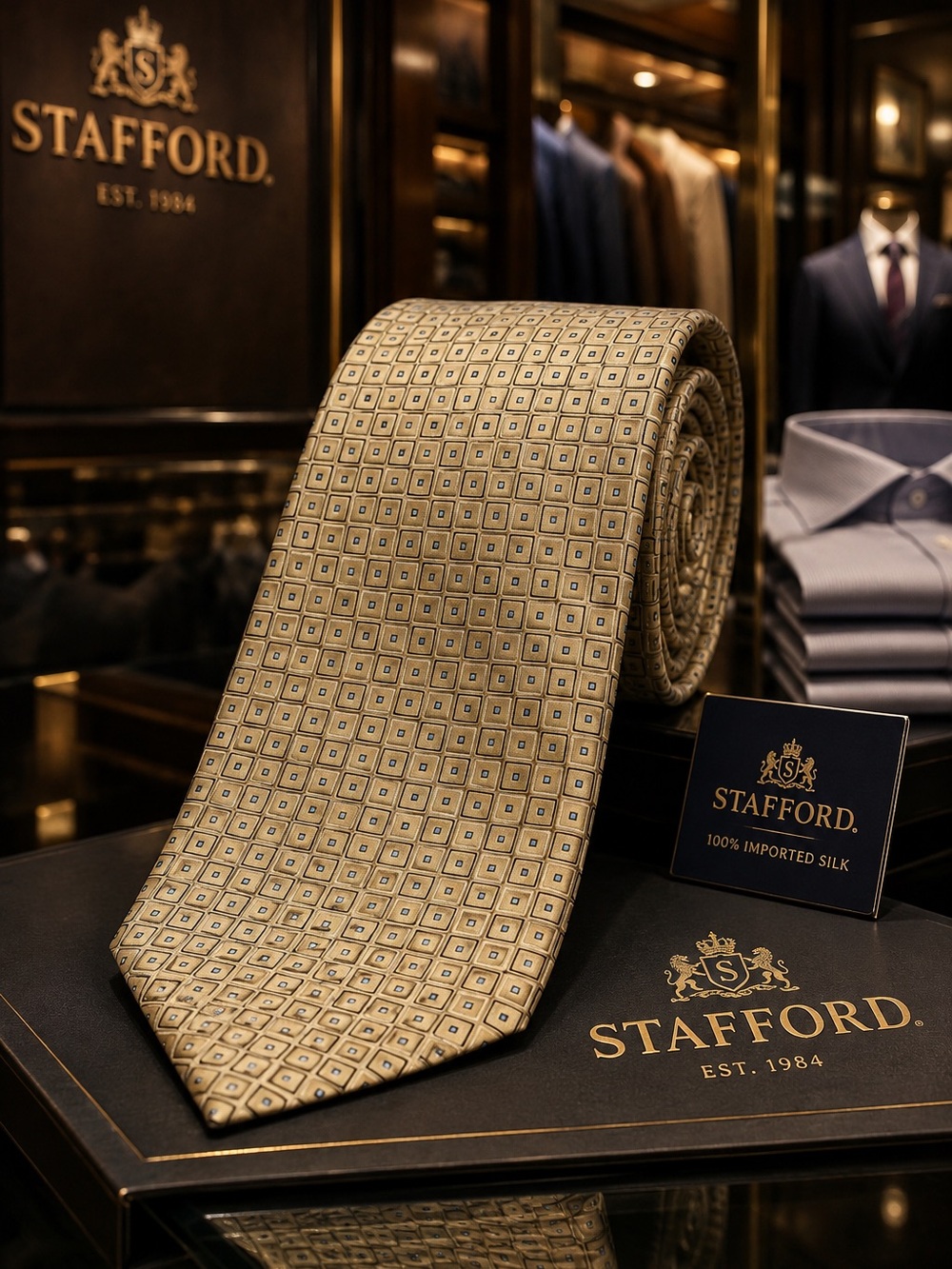 Stafford Men’s Gold Geometric Silk Tie